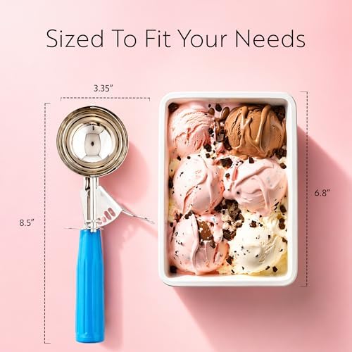 Restaurantware 2 Ounce Portion Scoop, 1 Trigger Release Stainless Steel Cookie Scoop - With Blue Handle, Stainless Steel Disher, For Portion Control, Cookie Dough, Cupcake Batter, Or Ice Cream