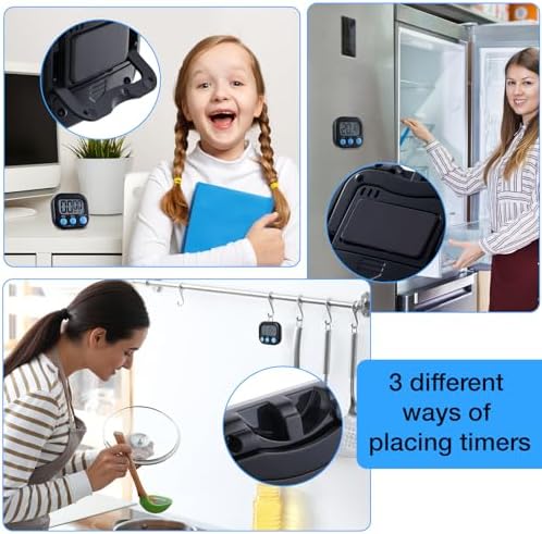 Leumoi 24 Pack Multi-Function Digital Timers with Magnetic Back, Large LCD Display, Loud Alarm, Count up & Countdown, Memory Function for Cooking, Classroom, Study, Exercise & Work(Black and Blue)