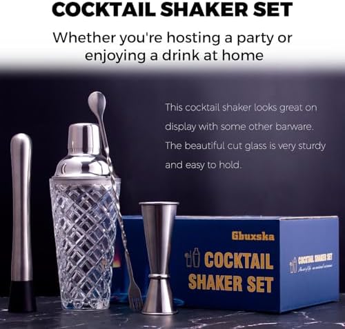 Cocktail Shaker Set with Jigger, Bar Spoon & Muddler
