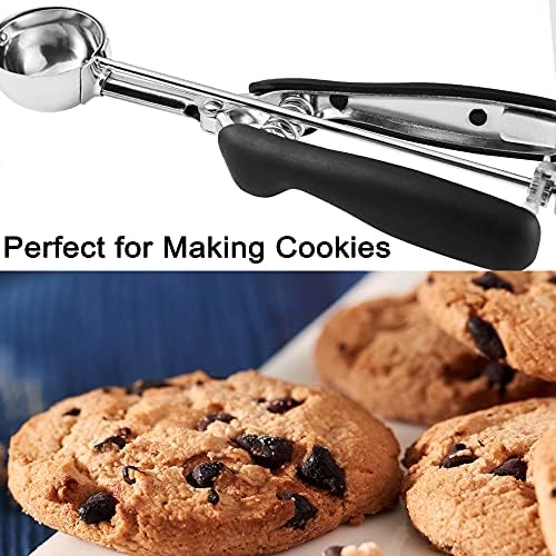 Cookie Scoop set, Size #60/ #40/ #20 Size Cookie Dough Scoop, 3 Pack Cookie Scoops for Baking, Non-slik Grip, Black, 18/8 Stainless Steel