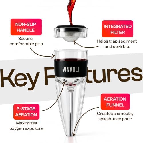 VINVOLI Wine Aerator - Red Wine Pourer with Sediment Filter & Stand