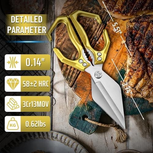 Dream Reach Heavy Duty Poultry Shears for Food with Golden Ergonomic Handle