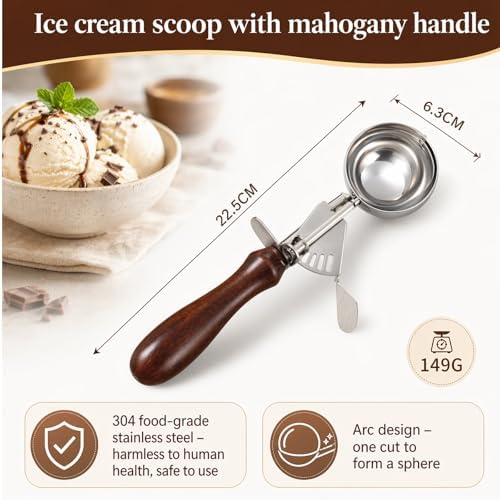 Ice Cream Scoop with Invisibility Trigger Release, Cookie Scoop for Baking, 304 Stainless Steel Cookie Dough Scooper with Release Lever, Disher for Muffins, Fruit & Vegetables (Medium & Small)