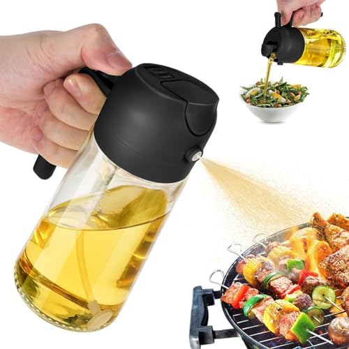 Oil Dispenser for Kitchen Spray, Oil Dispenser Bottle Spray and Pour, 2 in 1 Olive Oil Dispenser Bottle for Kitchen, 16oz/470ml Glass Oil Bottle for Air Fryer, Salad, Frying, BBQ ( Color : Black )