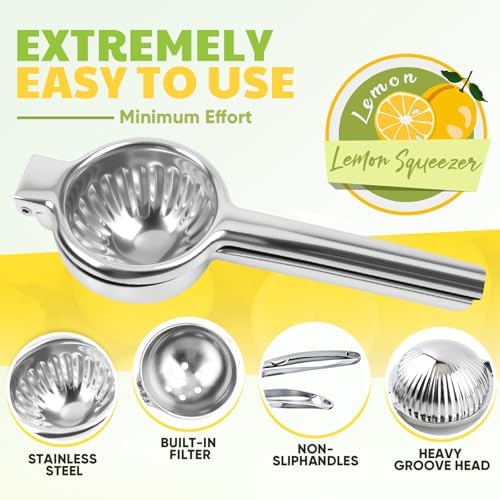 Lemon Squeezer Extra Large, Lemon Squeezer Juicer Stainless Steel, Heavy Duty Manual Citrus Juicer Hand Press, Kitchen Tools Lime Squeezer Bar Tool, Easy to Clean Metal Lemon Hand Press