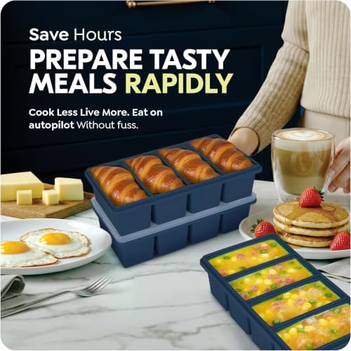 Silicone Freezer Molds with Lids, 1 Cup Soup Freezer Containers, Large Ice Cube Trays for Meal Prep & Food Storage, Freeze Soup, Sauce, Broth, Leftovers, Oven & Dishwasher Safe, 3 Pack