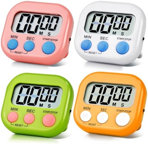 4 Pack Digital Kitchen Timer Magnetic Digital Timer with Big Display Loud Ring Cooking Timers for Cooking, Game, Gym, Break Time, Classroom(4, Pink, Green, Orange, White)