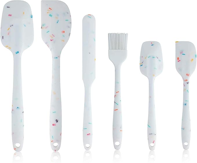 Heat Resistant Silicone Spatulas Set 6pcs, Seamless Design Non-Stick Mixing Spatulas with Stainless Steel Core, Premium BPA-Free Rubber Spatula Baking Cooking Utensile for Home Kitchen BBQ (white)