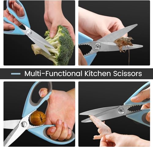 Kitchen Scissors All Purpose Heavy Duty, Kitchen Utensils Set, Stainless Steel Cooking Utensils Gadgets Meat Poultry Food Shears Dishwasher Safe Utility Tools Home (Dark green and light blue)