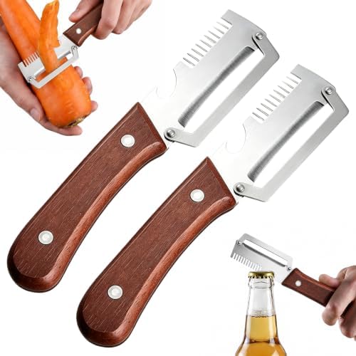2026 Upgrade 3 in 1 Vegetable Peeler with Scallion Shredder & Bottle Opener, Professional Stainless Steel Potato Peeler with Ergonomic Wood Handle, Rust-Resistant & Heavy Duty Kitchen Tool (2)