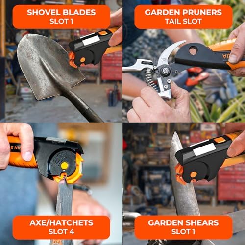 Orange Ninja 7-in-1 Garden Tool & Knife Sharpener – Sharpens Axe, Hatchet, Machete, Pruner & Shears – One Tool for All Your Outdoor Blades – Gift for Gardeners (Pack of 2)