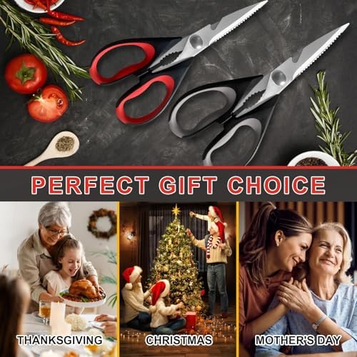 3 Pack Kitchen Scissors, Heavy Duty Kitchen Shears with Serrated Blade, Ergonomic Handle Poultry Shears, Stainless Steel Poultry Scissors For Turkey, Chicken, Thanksgiving, Christmas Day