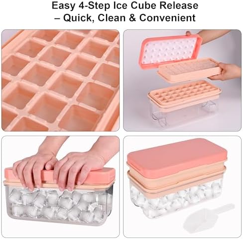 Ice Cube Tray with Lid and Bin, BPA Free Ice Maker for Freezer - 64 Grids Layerable Ice Cube Molds with Scoop & Container - Easy Release Ice Tray for Drinks, Cocktails, Whiskey, Mini Ice Cube Maker
