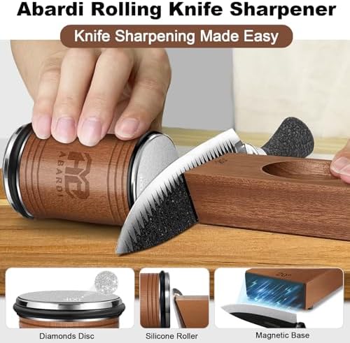 Abardi Rolling Knife Sharpener, Kitchen Tool Gifts for Men (Walnut)