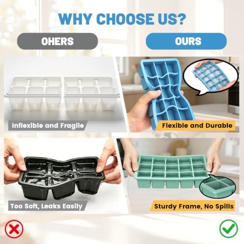Ice Cube Tray with Lid, 3 Pack 45 Cubes Silicone Stackable Ice Cube Trays for Freezer with Removable Lids, Easy Release & BPA Free Molds for Whiskey, Cocktail, Coffee, Matte