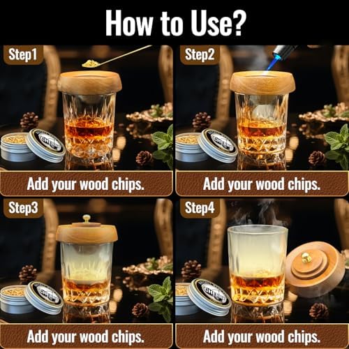 Cocktail Smoker Kit for Whiskey & Drinks with Torch, 22PC Wood Smoker Gift Set for Men - 12 Wood Chip Flavors, Ice Mold, Stone Cubes, Home Bar Accessories for BBQ, Cigars & Party (No Butane)