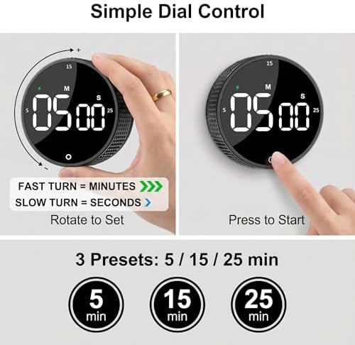 Rechargeable Magnetic Kitchen Timer with Rotary Dial, LED Display