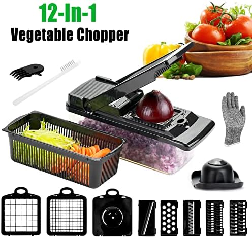 Vegetable Chopper, KATHSI Food Choppers Onion Chopper Vegetable Slicer Cutter Dicer Veggie chopper with Container,8 Blades, Black