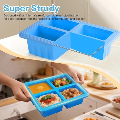 2 Pack Silicone Soup Freezer Molds with Lids, 1 Cup Silicone Freezing Soup Container, Ice Cube Trays for Freezer, Freeze Broth,Sauce,Leftovers, 250mL /125mL Portions, Blue