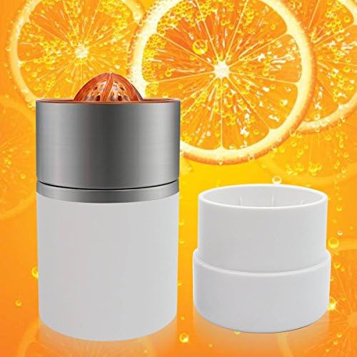 Manual Citrus Press Juicer, Portable Citrus Squeezer Hand Juicer with Strainer and Stainless Steel Container, White Color