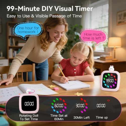 Yunbaoit Digital Visual Timer for Kids, 99-Minute Countdown, Rechargeable