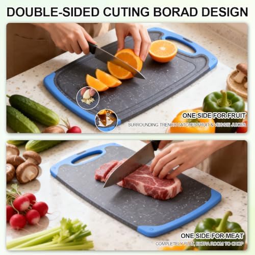 Viretang Non Slip Cutting Board Set For Kitchen, 3 Pieces, Dishwasher Safe