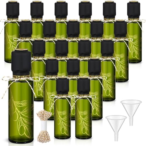Reallnaive 20 Pcs 4oz Mini Olive Oil Bottles Bulk, Olive Leaf, Dark Green