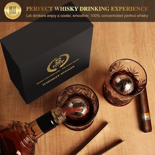 4Pcs Metal Ice Cubes for Whiskey, Reusable Steel Balls & Whiskey Stones