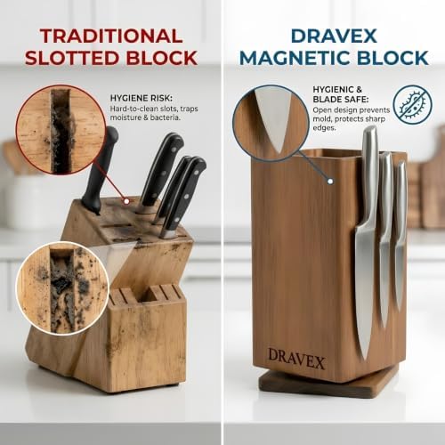 DRAVEX Ultra Premium Magnetic Knife Block without Knives for Counter Top