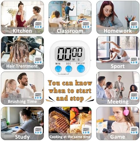 ZILLEEN Digital Kitchen Classroom Timers for Kids Cooking 12pcs Wht Grn Pk