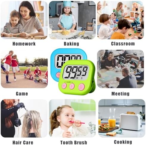 ZILLEEN Digital Kitchen Timers for Cooking Kids Blue Green 6 Pack