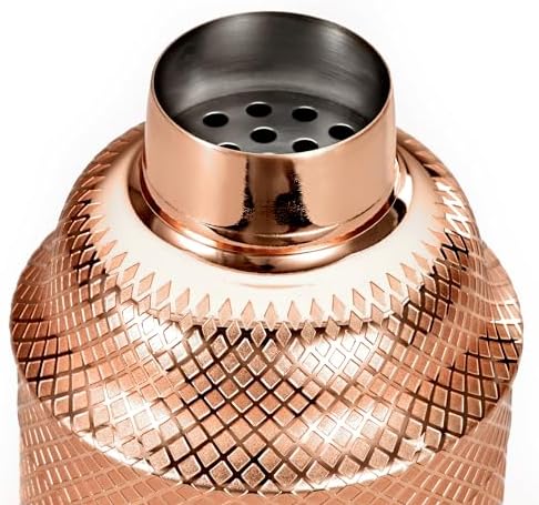 Barfly 3-Piece Diamond Lattice Etch Japanese Cocktail Shaker Set (24 Oz/700ml), Copper Plated