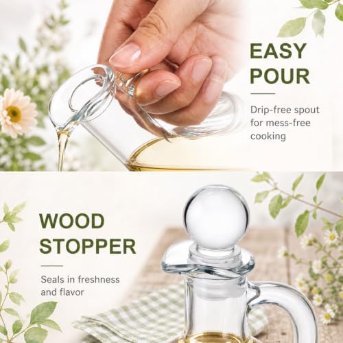 Suclain 6 Sets 14oz Glass Oil and Vinegar Cruet Set Round Oil Dispenser Olive Bottle with Airtight Stopper Salad Dressing Bottle Glass Condiment Container for Kitchen Homemade Olive Condiment(Clear)