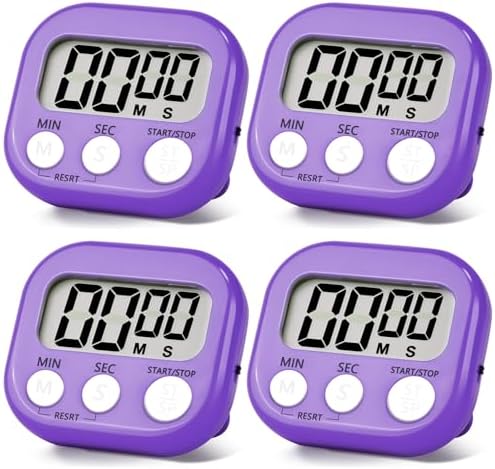 4 Pack Purple Digital Kitchen Timer Magnetic Digital Timer with Big Display Loud Ring Cooking Timers for Cooking, Game, Gym, Break Time, Classroom (4, Pruple)