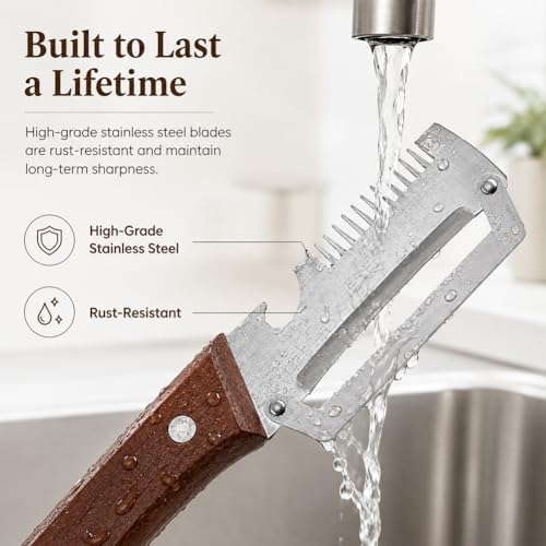Julienne Peeler - Multi-Functional Vegetable Peeler, 2.5mm (0.1") Thickened 420 Stainless Steel with Glide-Path Zero-Pressure Cutting & Bottle Opener For Fruit Veggie Peeler (A)