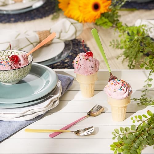 RSVP International Ice Cream Tool Collection, Dishwasher Safe, Large Handle, Colored Handle Spoons, 4 Piece