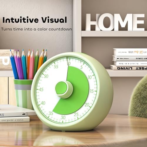 Visual Timer for Kids 60-Minute Countdown Timer with Optional Alarm, Focus Tool for ADHD & Autism, Time Management for Homework, Chores, Office, Kitchen, Teaching & Study Routines (Light Green)