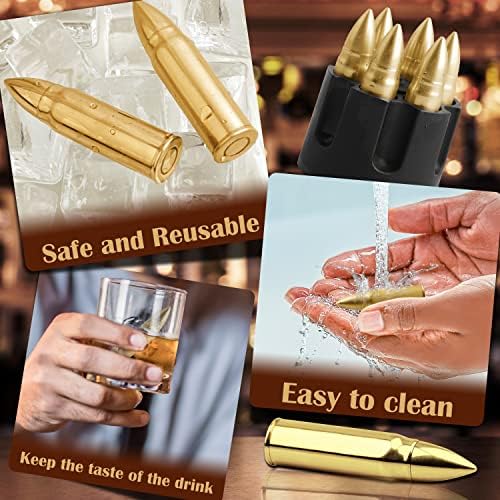 Gold Whiskey Stones Set, Mens Gifts for Him Dad Husband, Reusable Ice Cube for Drinking, Cool Burbon Scotch Cocktail Set, Anniversary Birthday Gifts Ideas for Men Christmas Stocking Stuffers