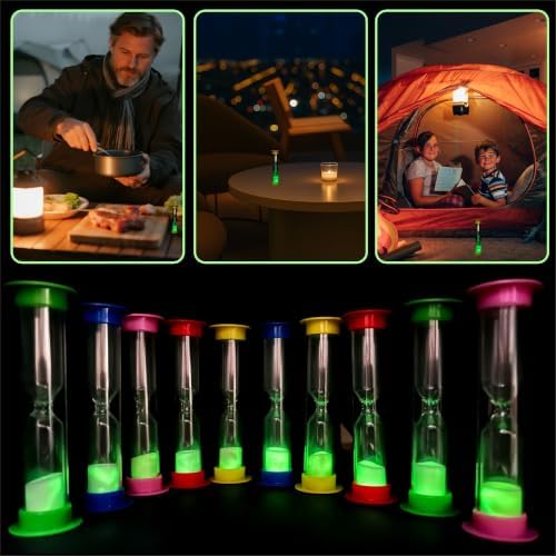 PROLOSO 1 Minute Sand Timers Colorful Countdown Hourglass Glow in the Dark Sandglass Sand Clock for Kids Games Toothbrush 10 Pcs
