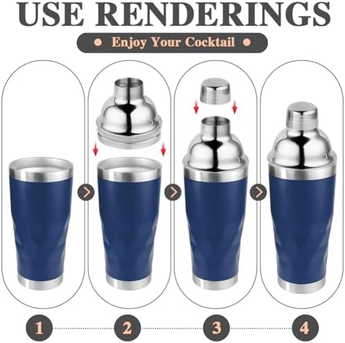 Insulated Cocktail Shaker Blue -20oz Double Wall Vacuum Stainless Steel Martini Shaker with Built-in Strainer, Pro Leak-Proof Weighted Shaker for Home Bar, Premium Bar Gift Set