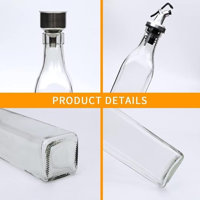 Salzesfalls 8 Pack 17oz Olive Oil Dispenser Bottle, Cooking Oil Dispenser | Glass Oil Dispenser for Kitchen, Vinegar Cruet Bottle, Oil and Vinegar Dispenser Set, Clear Cruet with Pourers and Corks