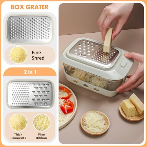Glass Cheese Grater with Container, 46OZ Airtight Cheese Grater Bowl with Lid, Non-Slip Silicone Base, BPA-Free, Dishwasher & Freezer Safe for Cheese, Butter and Chocolate