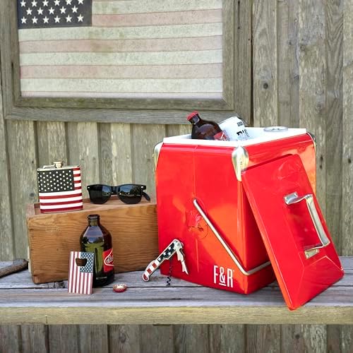 Foster & Rye American Flag Double Hinged Waiters Corkscrew Wine Opener, Stainless Steel with Sharp Foil Cutter for Travel, Outdoor Use, Gifts for Men, Home Bar, Kitchen, Set of 1