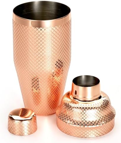 Barfly 3-Piece Diamond Lattice Etch Japanese Cocktail Shaker Set (24 Oz/700ml), Copper Plated