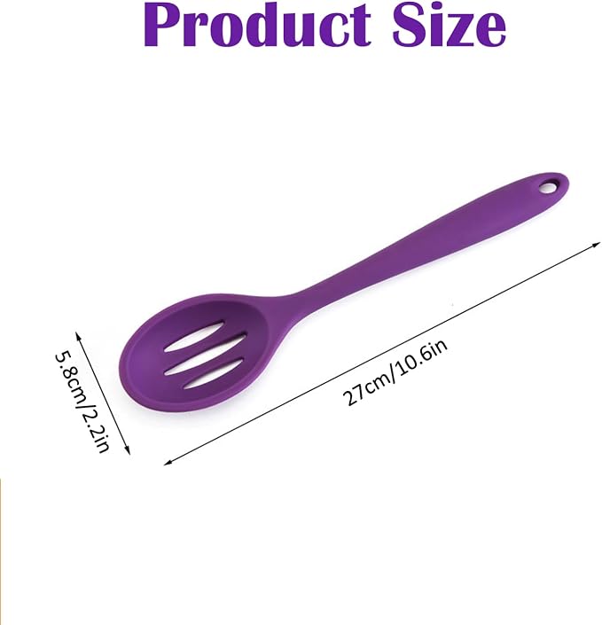 Linwnil 4 Pieces Silicone Slotted Spoons,10.6 Inch Nonstick Mixing Serving Spoons for Kitchen Cooking Bake Stir Draining Tool (2, Purple)