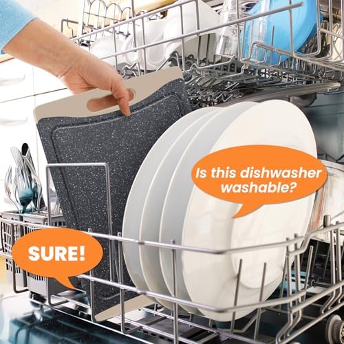 Extra Large Cutting Boards, Plastic Cutting Boards for Kitchen (Set of 3) Cutting Board Set Dishwasher Chopping Board with Juice Grooves Easy-Grip Handles, Almond Gray, Empune
