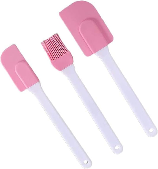 Pink Pastry Brush with Cooking Brush Scraper Silicone Baking Accessory 3 Pcs Set Silicone Baking Cooking Tool Spatula and Pastry Brush for Cake Cream Gadget
