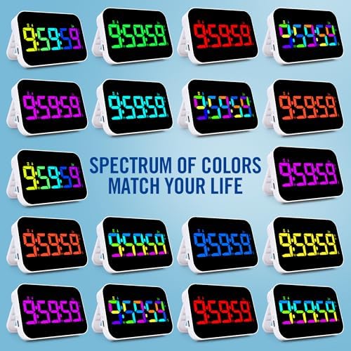 Kitchen Timer （1.5" Number） 10 RGB Color Changing Digital Magnetic Timer, Countdown/Up, Rechargeabilit, 3 Brightness Display, 3 Volume Levels and Vibration Mode, for Classroom, Study, Fitness