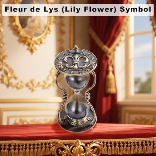 CNCJ Hourglass Timer Sand Clock 60 Minute: Nautical Emblem Brass Black Sand Watch 60 Min, Fleur de LYS Large Reloj De Arena 1 Hora, Anchor Çrown One Hour Sandglass for Gifts, Home, Desktop Decoration