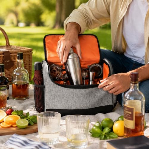 WUWEOT Travel Bartender Bag, Portable Bar Bag, Mixology Bartending Backpack with Padded Compartments and Handle for Tools Set Storage Cocktail Shaker and Wine Bottle Carrier